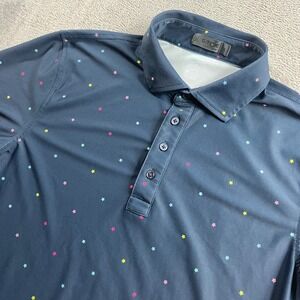 G/FORE Mens Navy Blue Multicolor Star Print Short Sleeve Golf Polo Shirt L